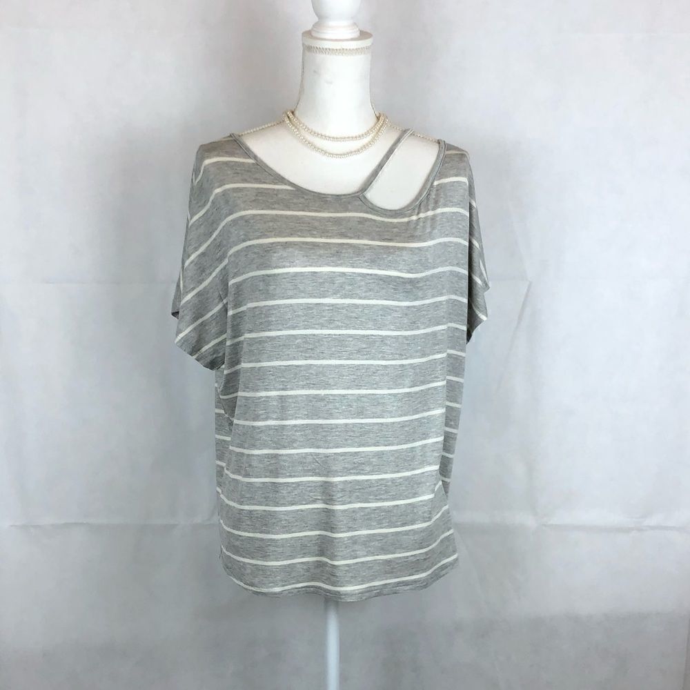Ces Femme Cut out Striped Top Grey and white